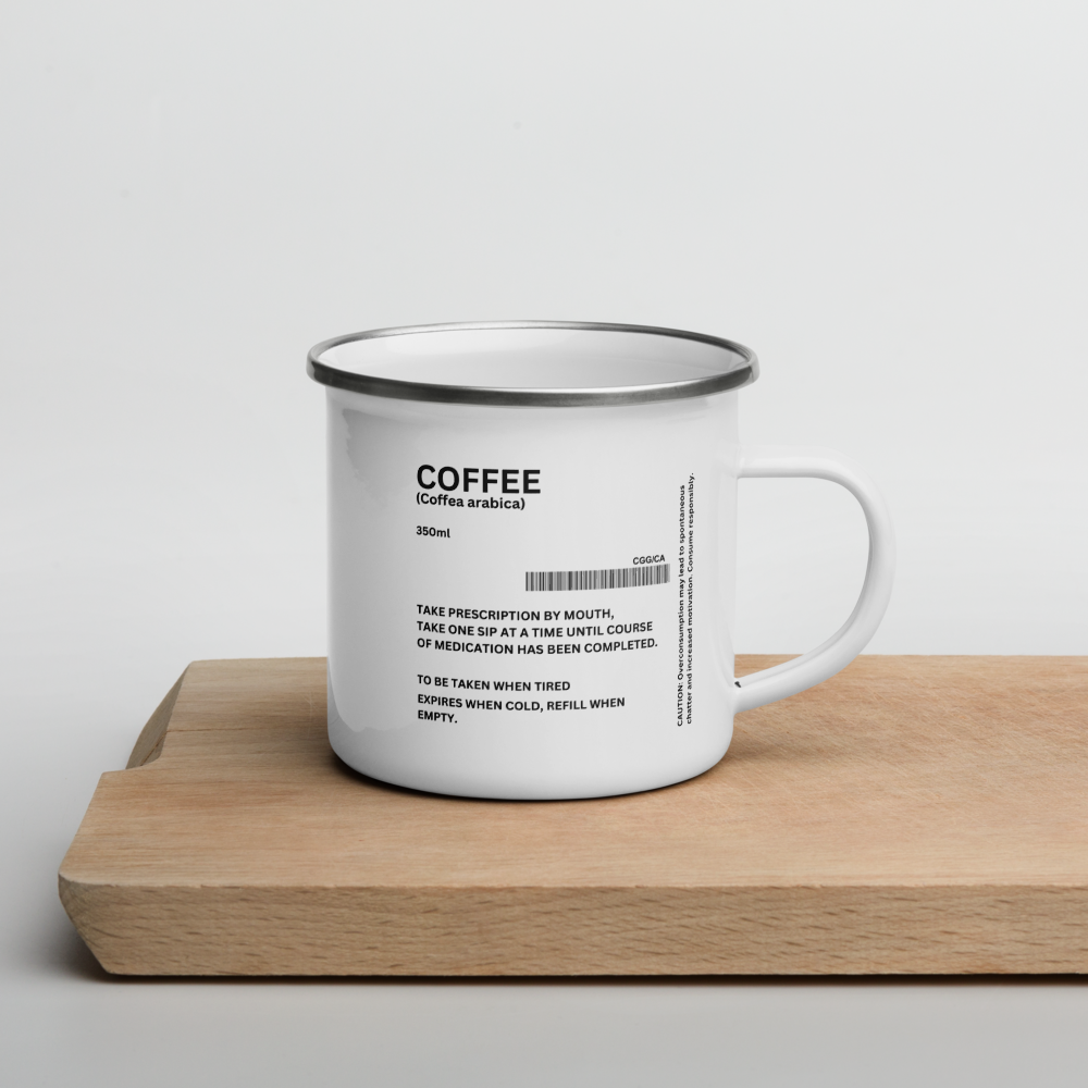 White CaféScript Enamel Mug