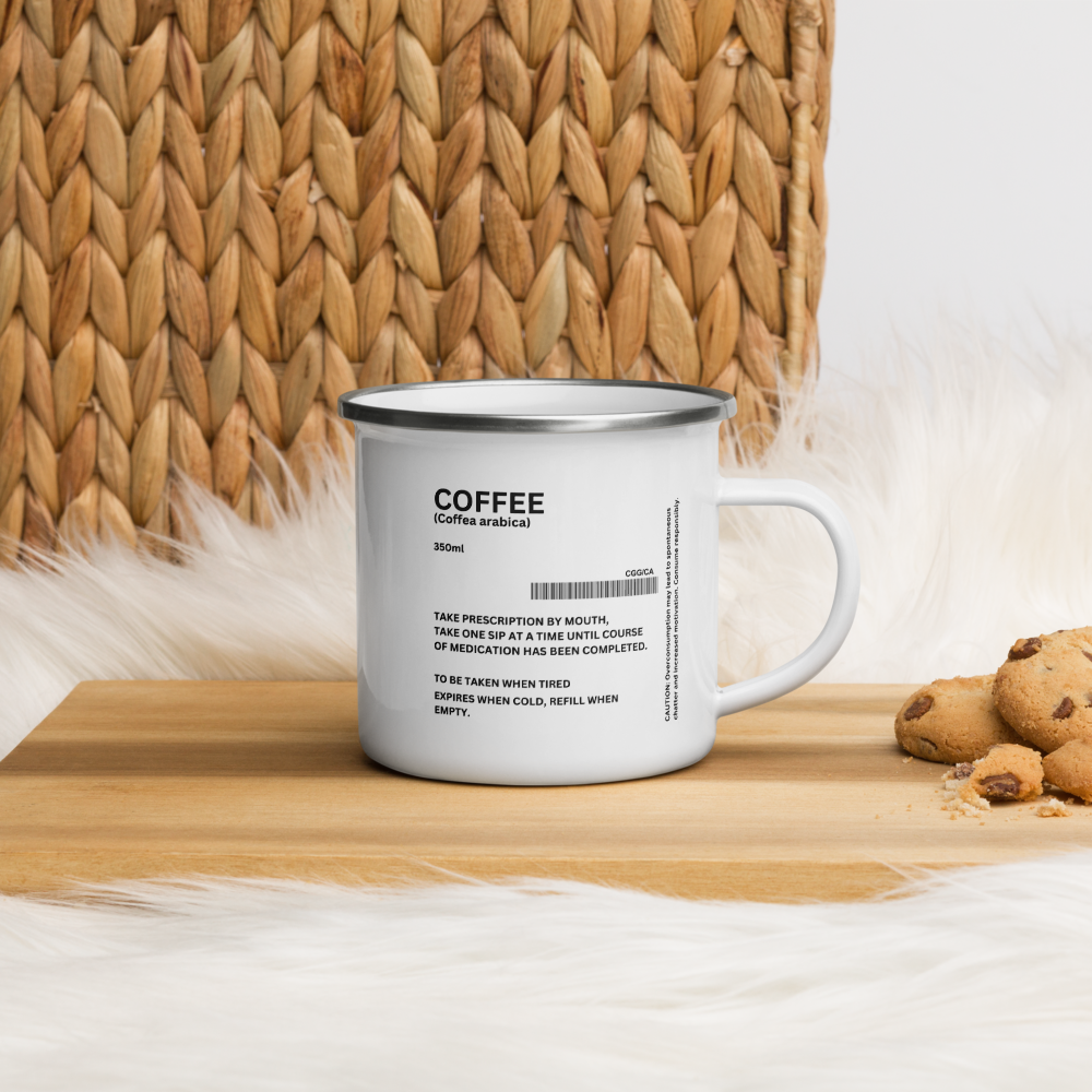 White CaféScript Enamel Mug