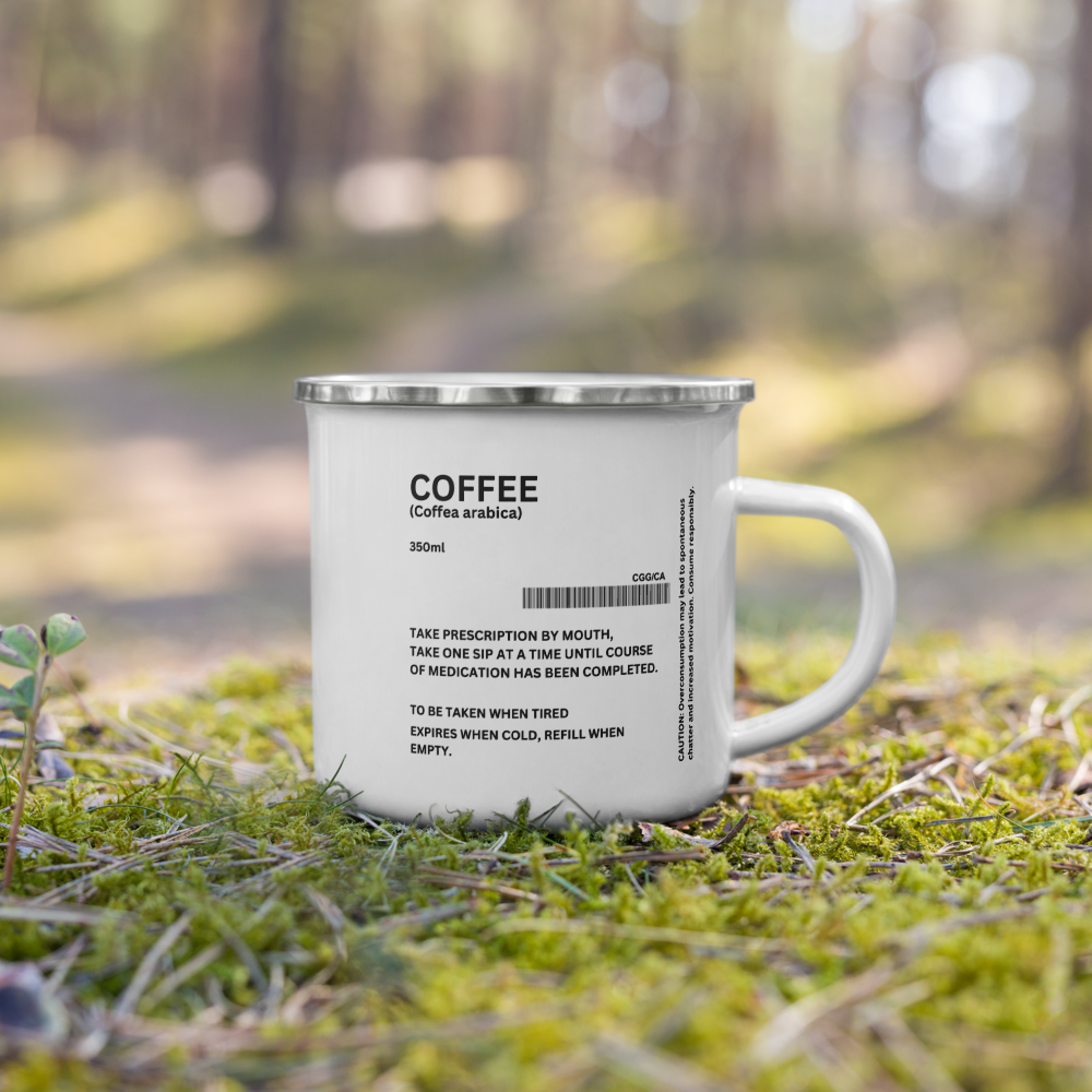 White CaféScript Enamel Mug